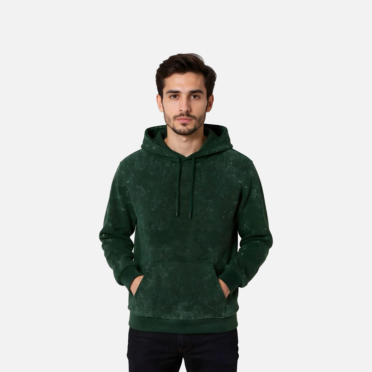 Bottle Green Acid Washed Hoodie