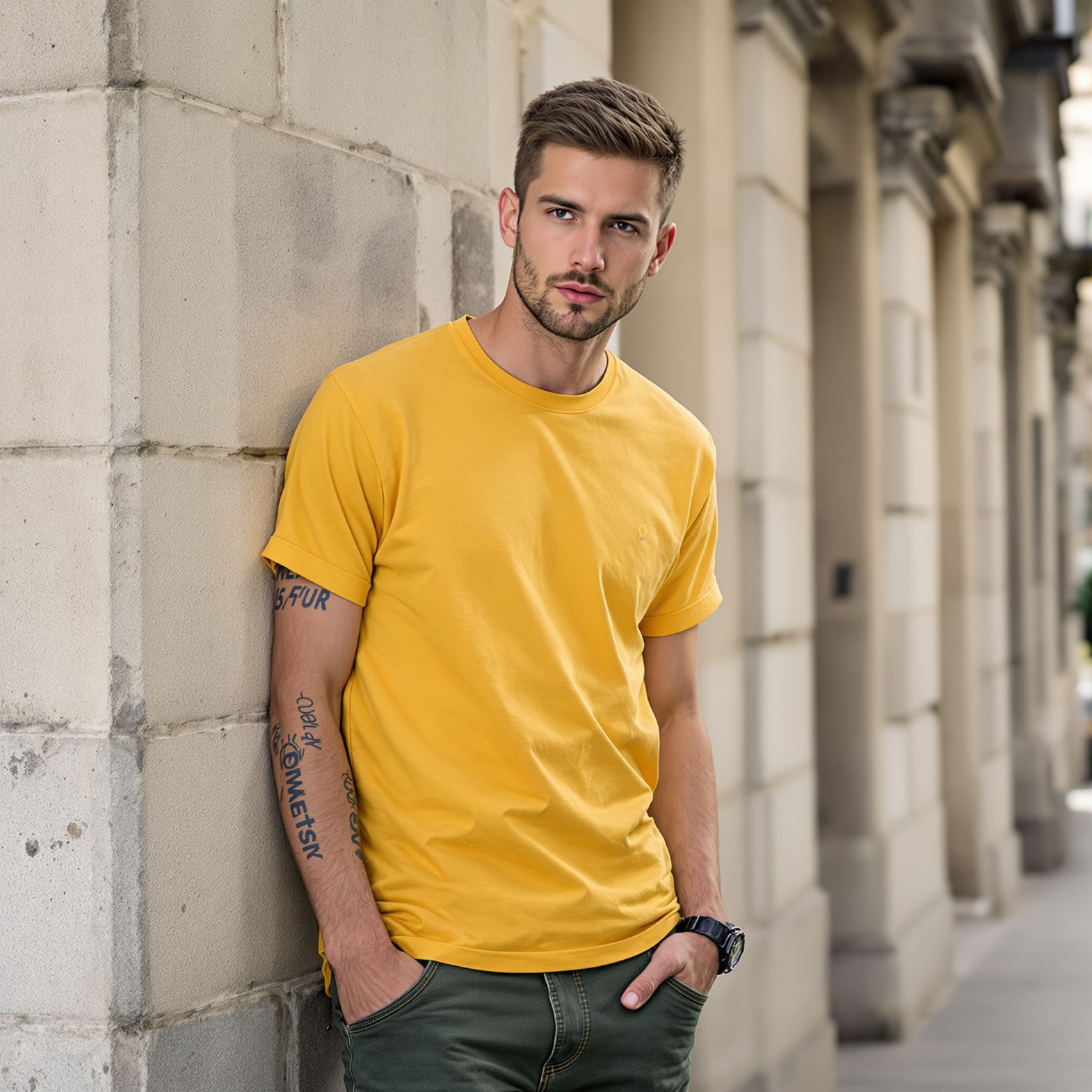 Men's Essential - Beige Classic Crew T-Shirt