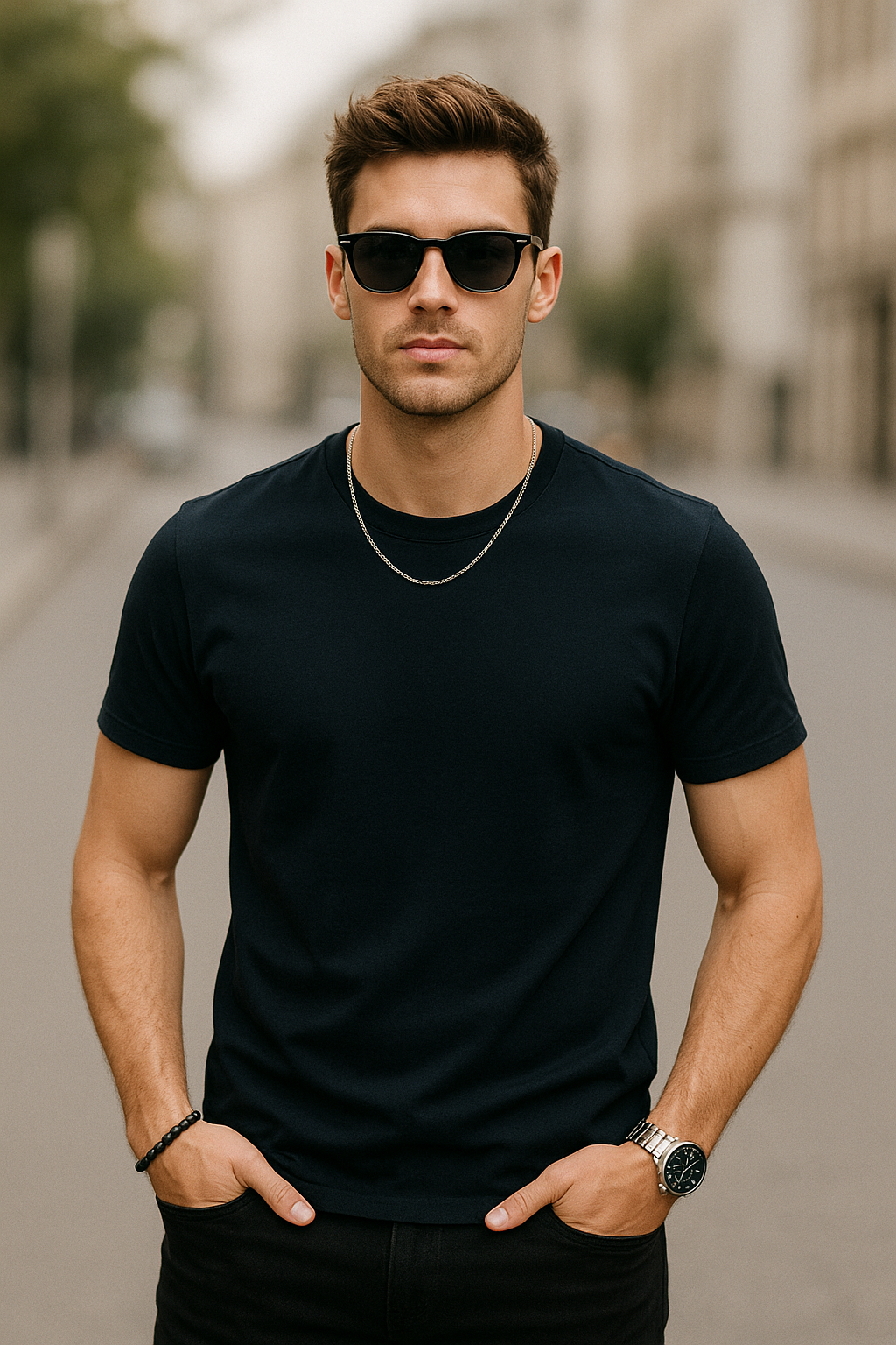 Men's Essential Navy Blue Classic Crew T-Shirt
